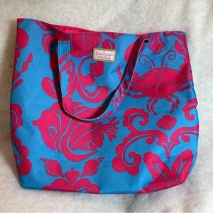 Lilly Pulitzer X Estee Lauder Tote Bag Blue Pink Tropical~Beach Travel Market